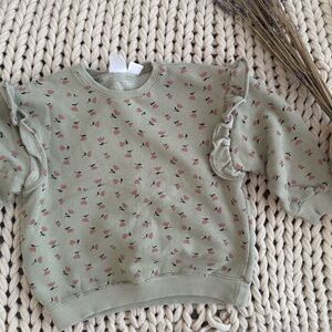 Zara Kids Green Floral Ruffle Sweatshirt
